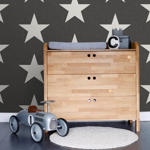 Estahome Sterren Op Denim Jeans Stof Behang - 0,53 x 10,05 m - Donkergrijs
