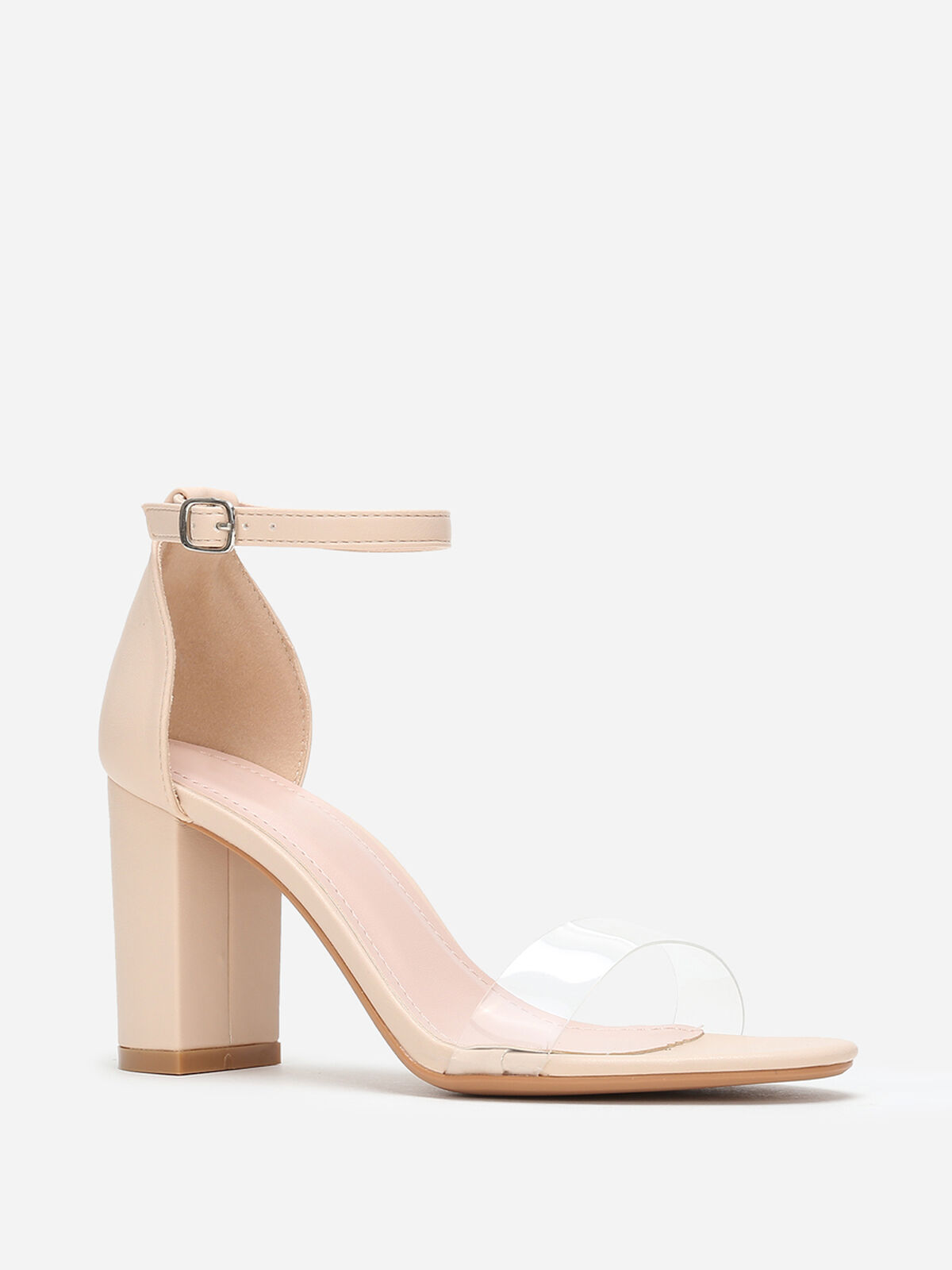 Sandales à bride transparente et talon carrés- Transparent
