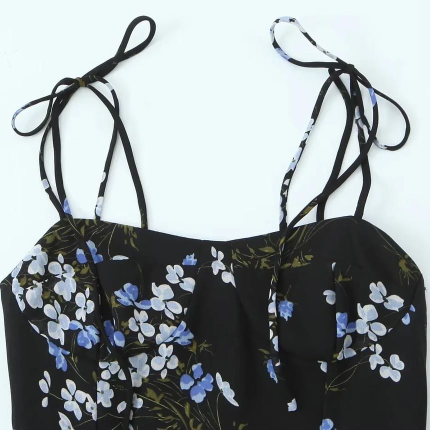 Omelia - Midi-a-lijnjurk met spaghettibandjes en bloemen