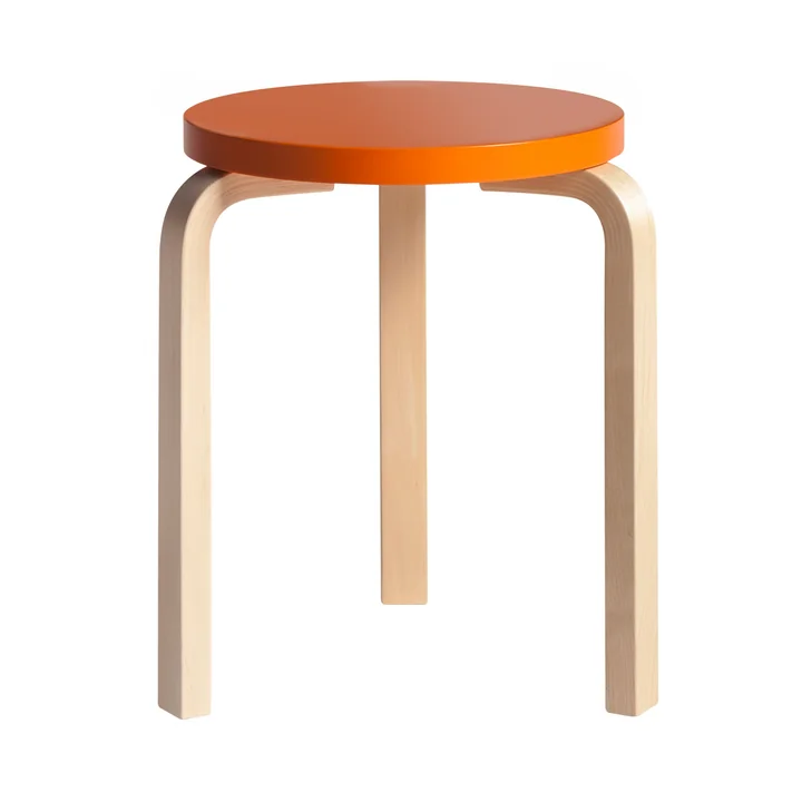 Artek - 60 Hocker, orange lackiert/ Birke natur