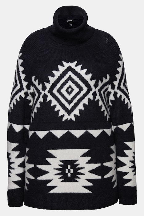 Pullover, grafisches Muster, Rollkragen, Langarm