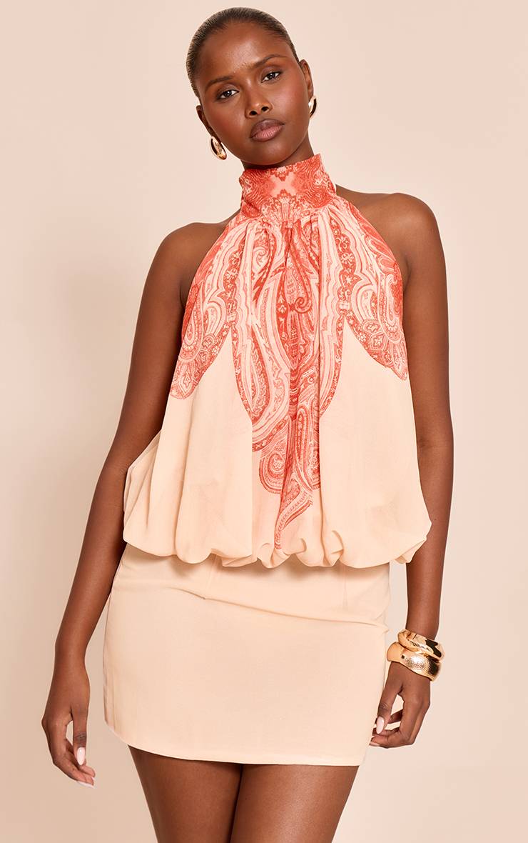 Rose Ensemble Jupe Courte En Mousseline Imprimé Ombré