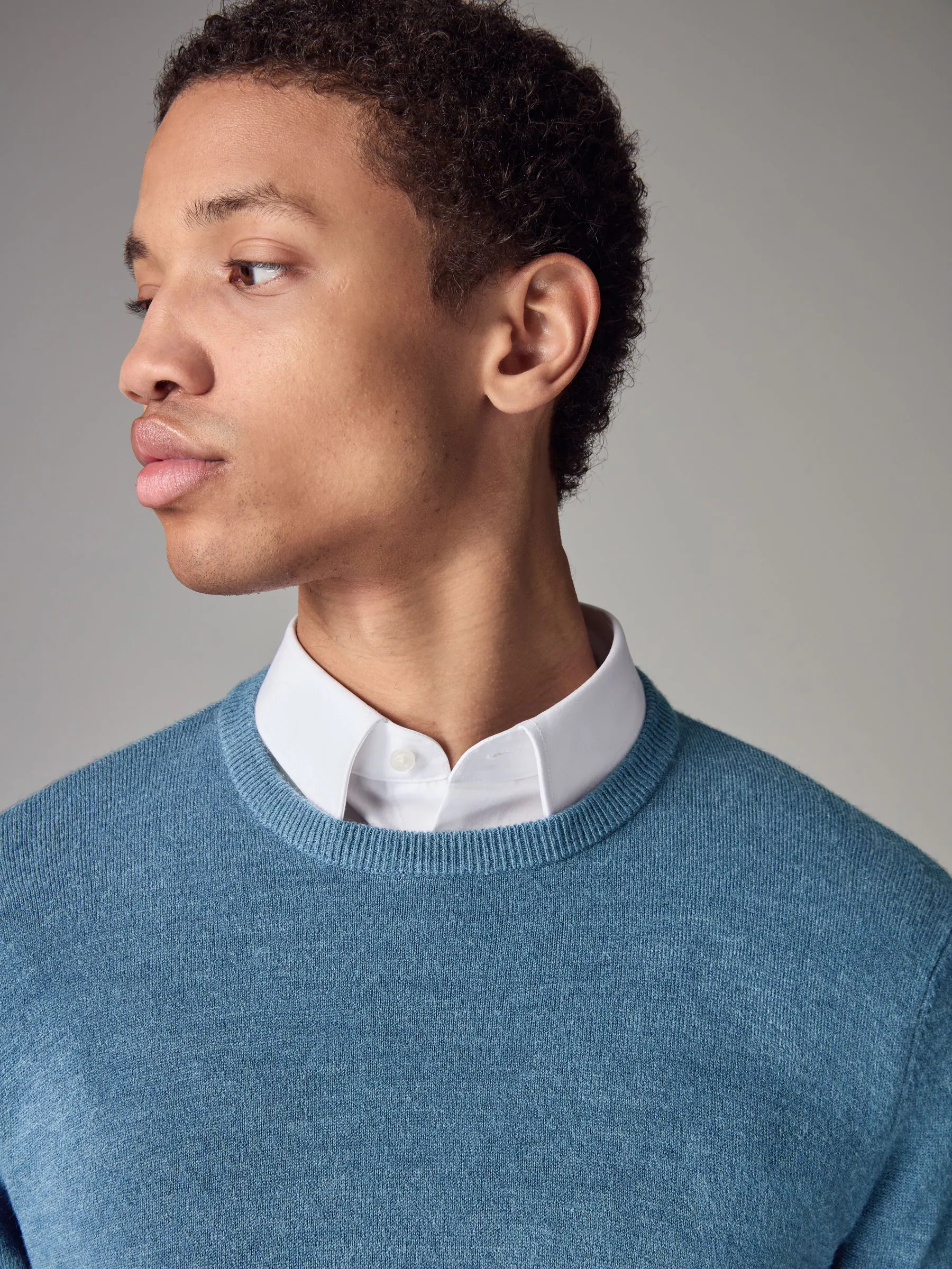 Blauw - Regular Fit Soft Touch Crew Neck Jumper
