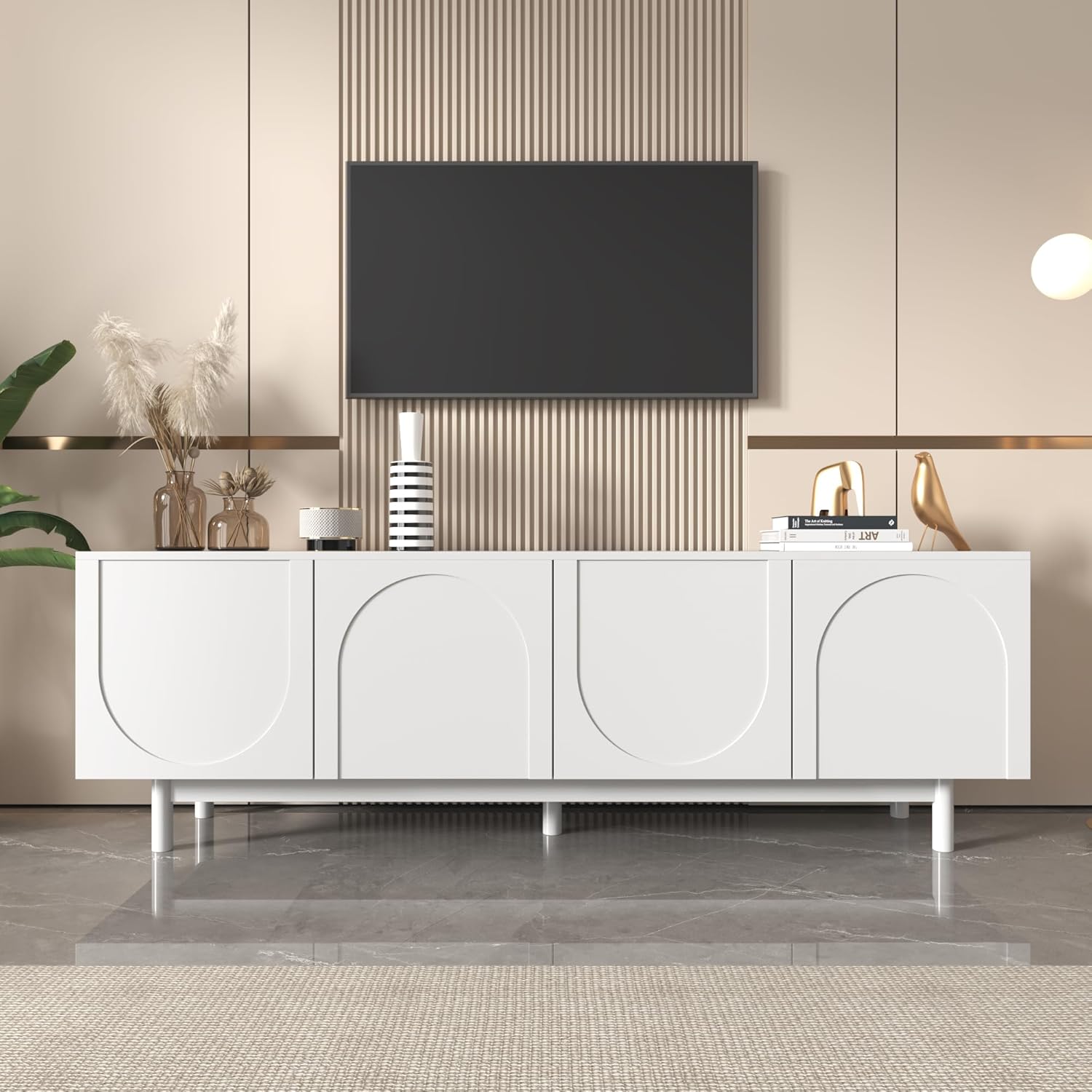 Refined Moderner weiß TV-Schrank 175 x 38 x 56 cm verstellbare Einlegeplatten Leichte Lowboard-TV-Möbel im Luxusstil