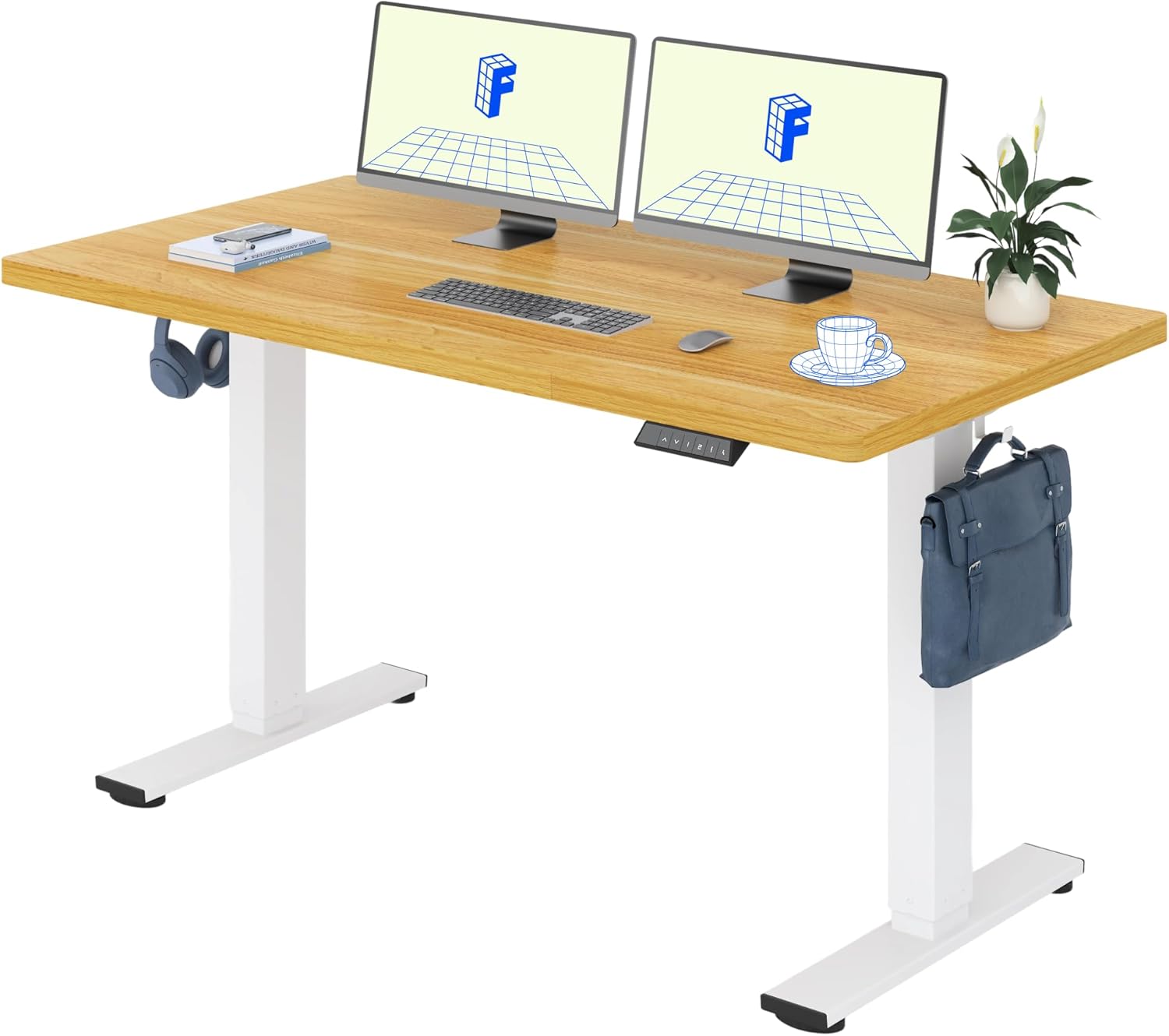 FLEXISPOT Höhenverstellbarer Schreibtisch 160×80cm, mit Haken und 25mm EINTEILIGER Tischplatte, ergonomischer Schreibtisch mit LED-Höhenanzeige und Memory-Funktion (Ahorn, Weiß)