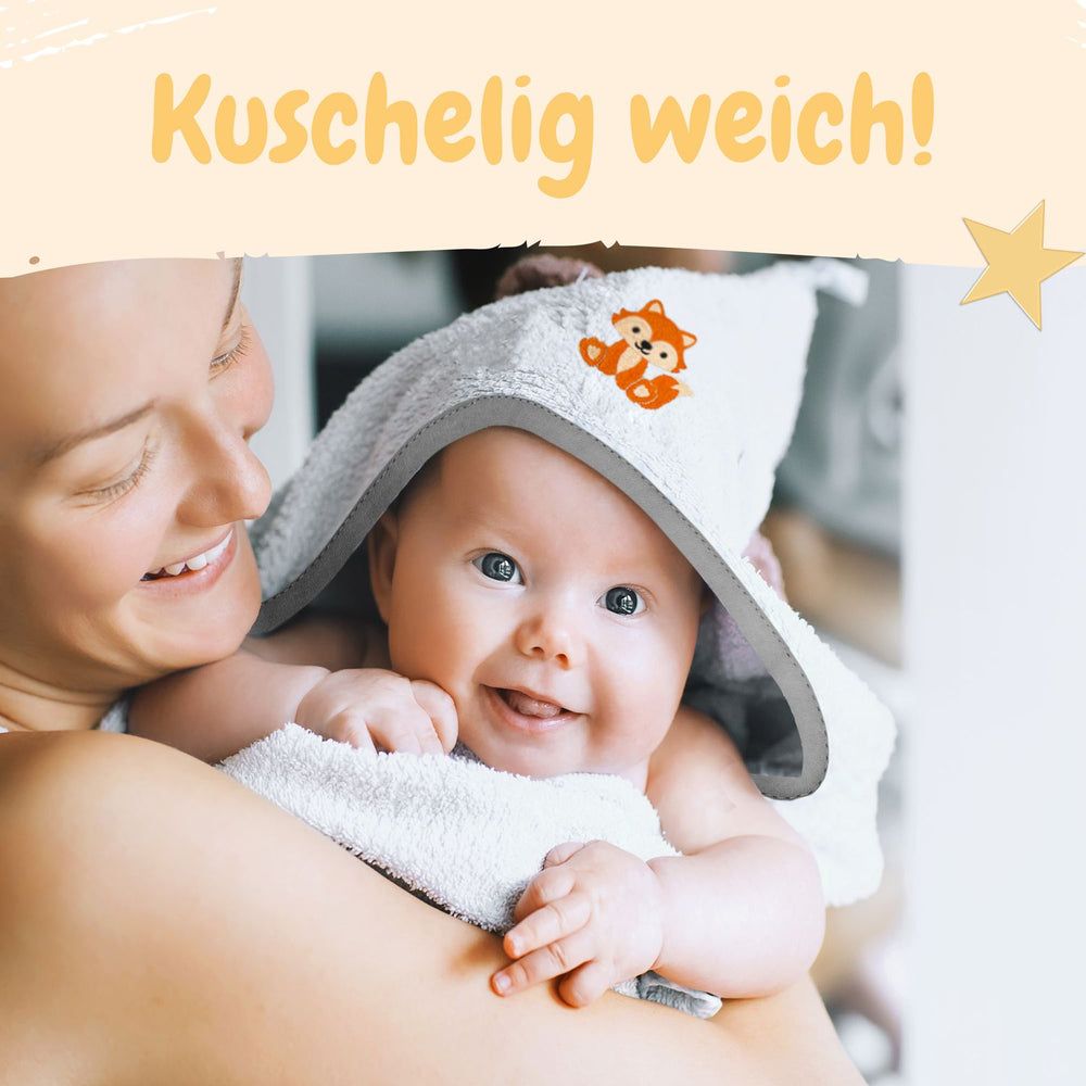 Babykajo Kapuzenhandtuch 80x80cm + 2 Waschlappen - Weiches Babyhandtuch OEKO Text zertifiziert