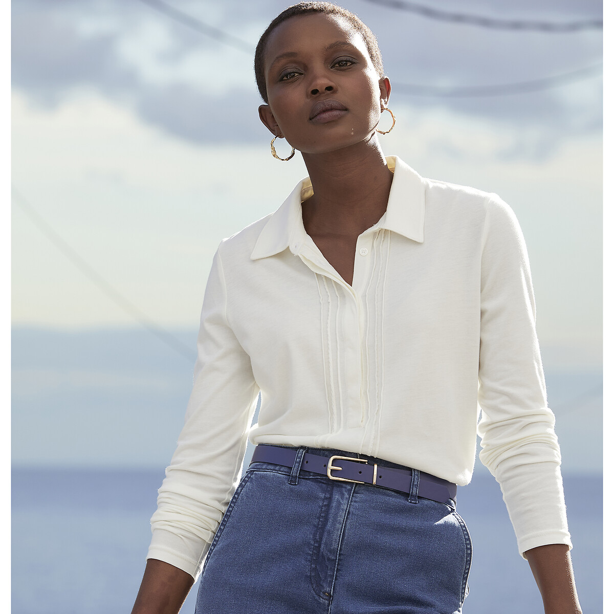 ANNE WEYBURN<br>Camiseta com gola polo e mangas compridas