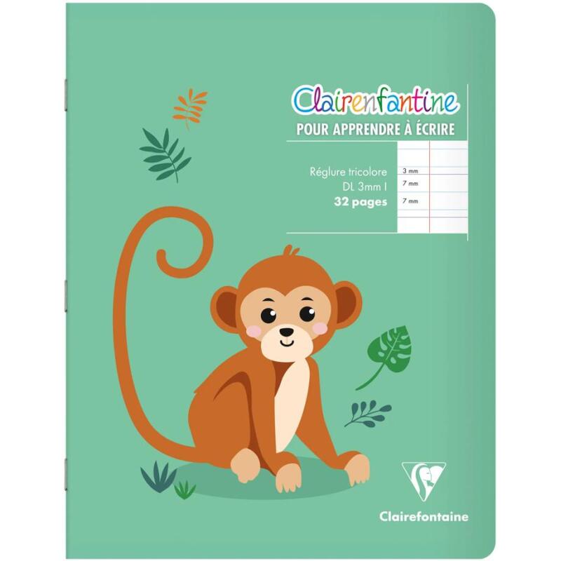Cahier piqué 17x22 cm 32 pages double ligne 3 mm + interligne + marge - Assortis