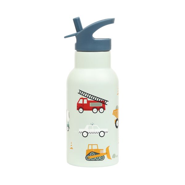 A Little Lovely Company RVS Drinkfles - Vehicles - 350 ml - Lichtblauw