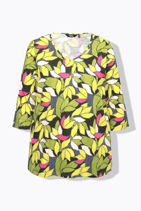 Shirt, Blätter, A-Linie, V-Ausschnitt, 3/4-Arm