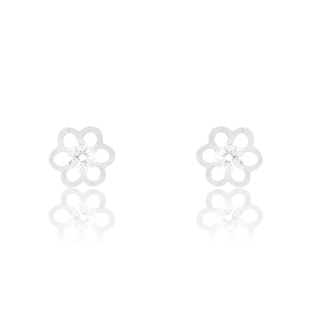 Boucles D'oreilles Puces Philine Fleur Or Blanc Oxyde De Zirconium