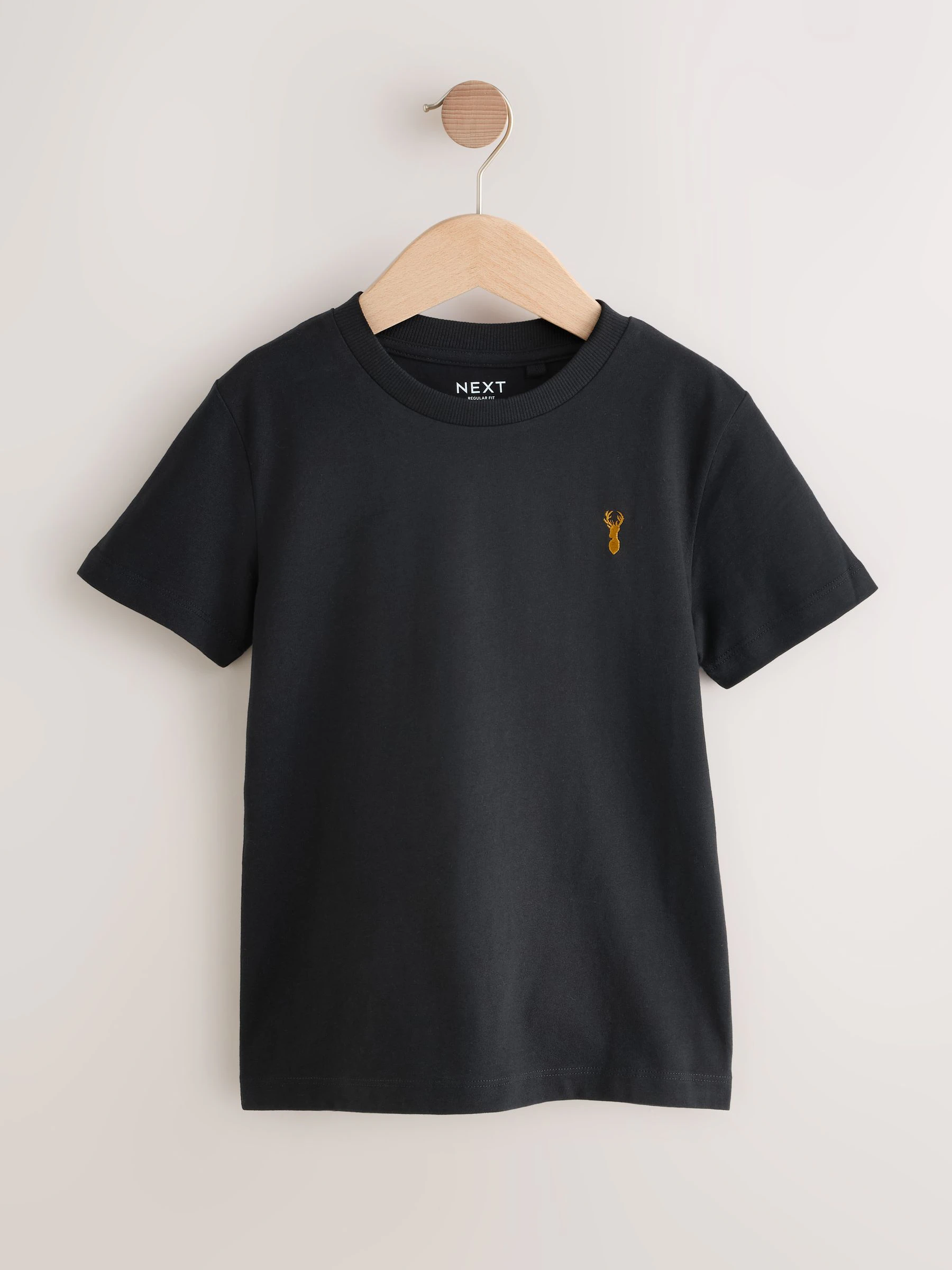 Grijs/zwart/kakigroen/lichtbruin - T-shirts met korte mouwen en geborduurd rendier, verpakking van 4 (3-16jr)
