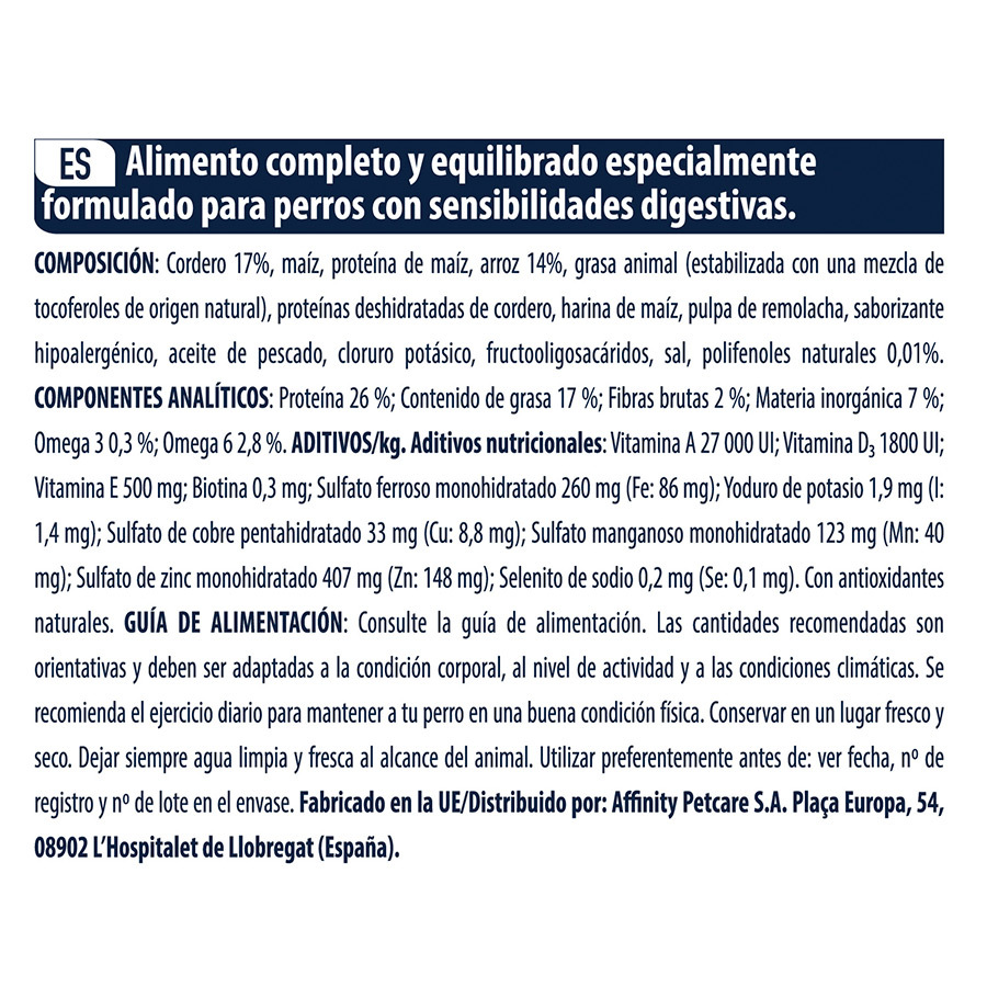 Ração Advance Active Defense Sensitive para cães, sabor cordeiro e arroz.
