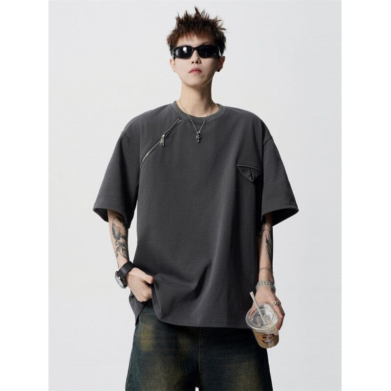 Derbundy - T-shirt met korte mouwen, ronde hals en ritsdetail