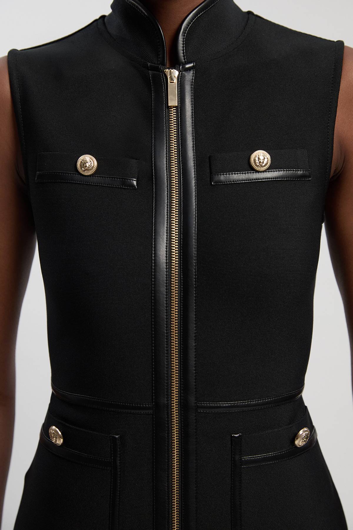 KarenMillen Robe Mini Bandage Militaire Sans Manches À Finitions SYNTHÉTIQUE