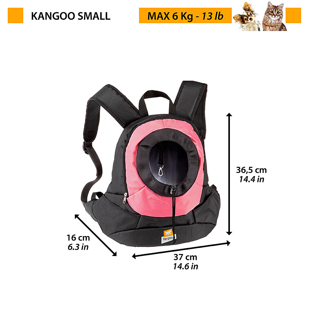 Sac à dos transport pour petits chiens kangoo small, épaules rembourrées, matériau robuste et durable, rose