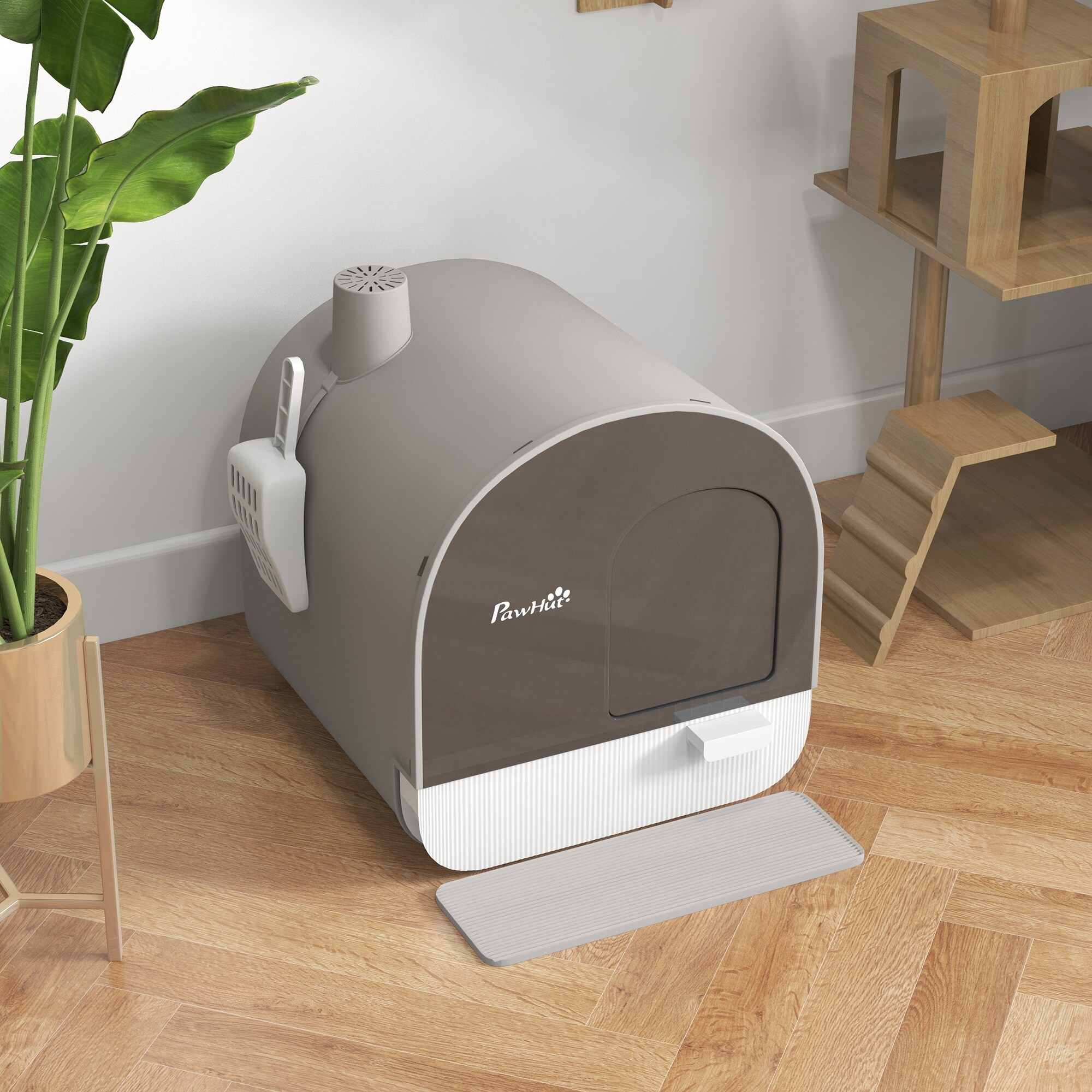 PawHut Katzenklo mit Filterpackung weiß, braun 43L x 44B x 47H cm