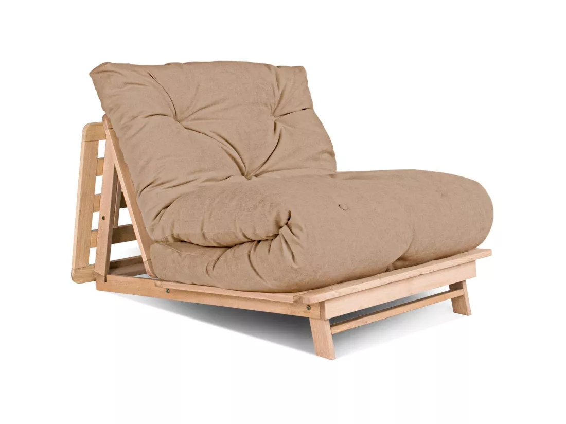 Canapé Lit Convertible en Bois avec Matelas Beige Confort Beige