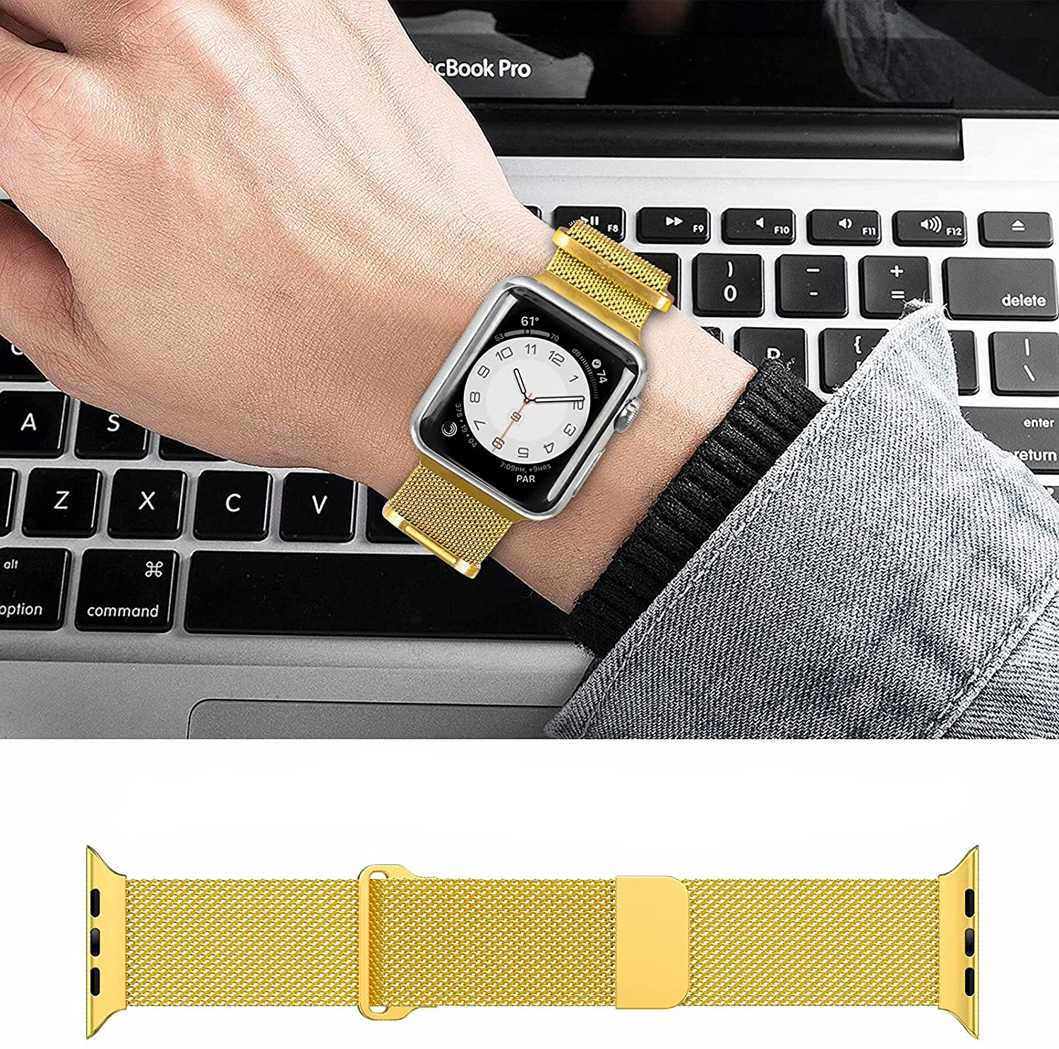 Apple Watch (42/41/40/38 mm) Ersatz Magnet Armband Milanaise (Gelenkumfang: 162-258mm) - Gold