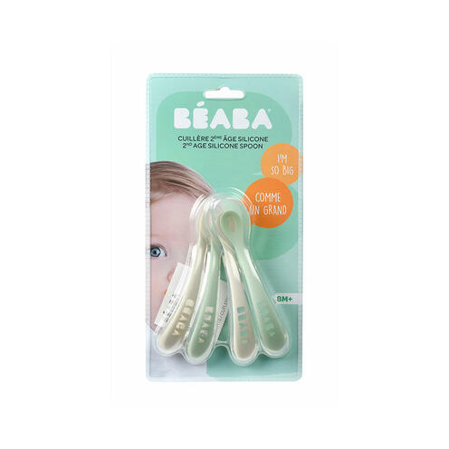 Lot de 4 cuillères 2ème âge silicone Velvet Grey/Sage Green - BEABA