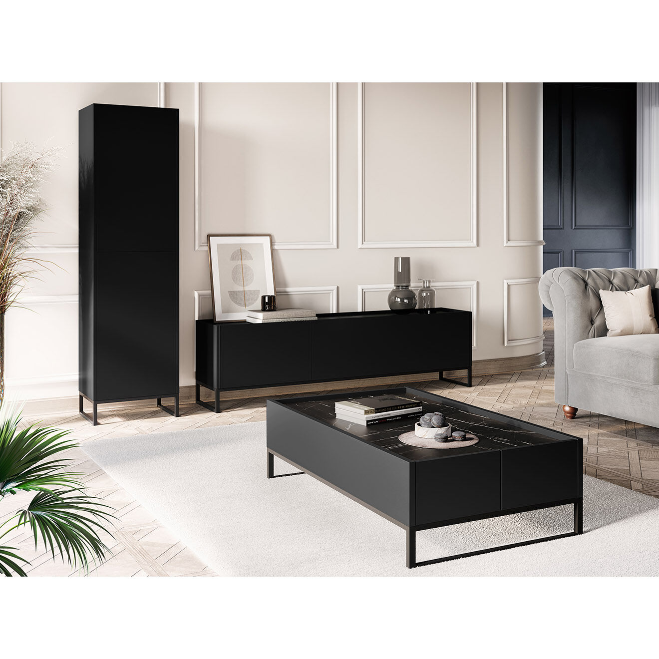 Windsor & Co Meuble TV Helene noir - 180x40x50 cm
