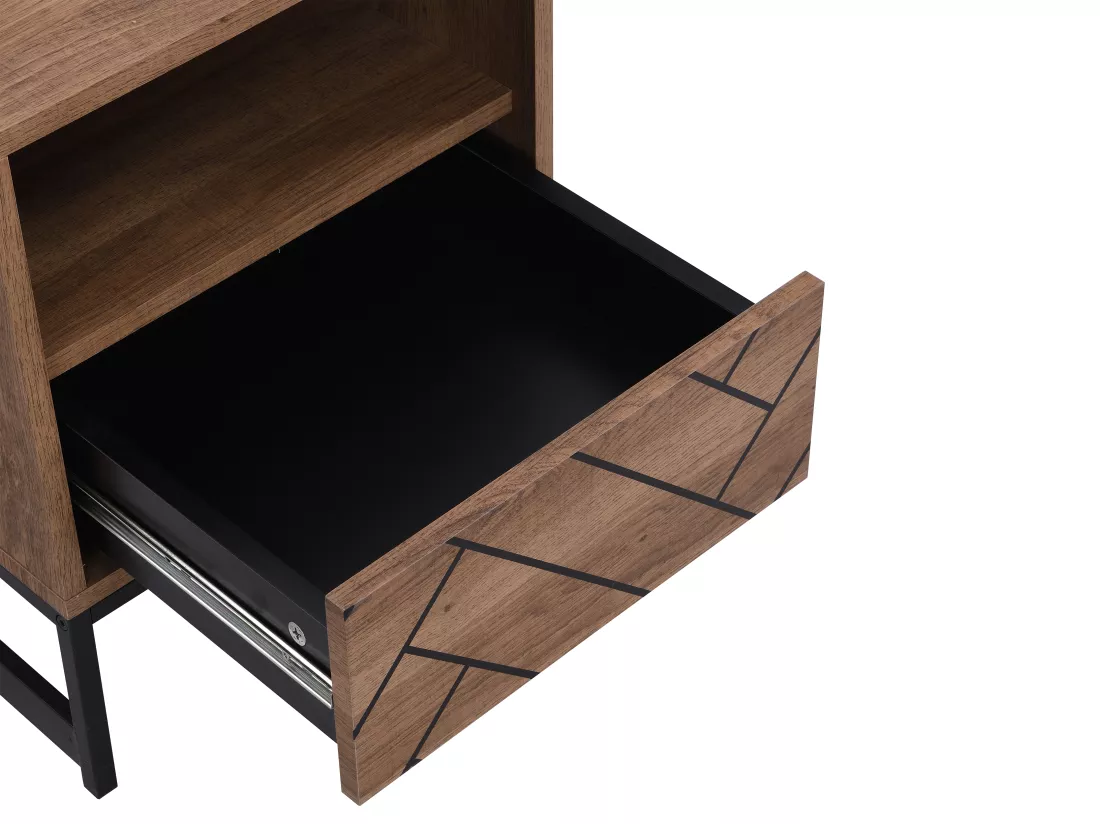 Lot de 2 tables de chevet 1 tiroir et 1 niche - MDF et Acier - Coloris : Naturel et noir - CARATANA