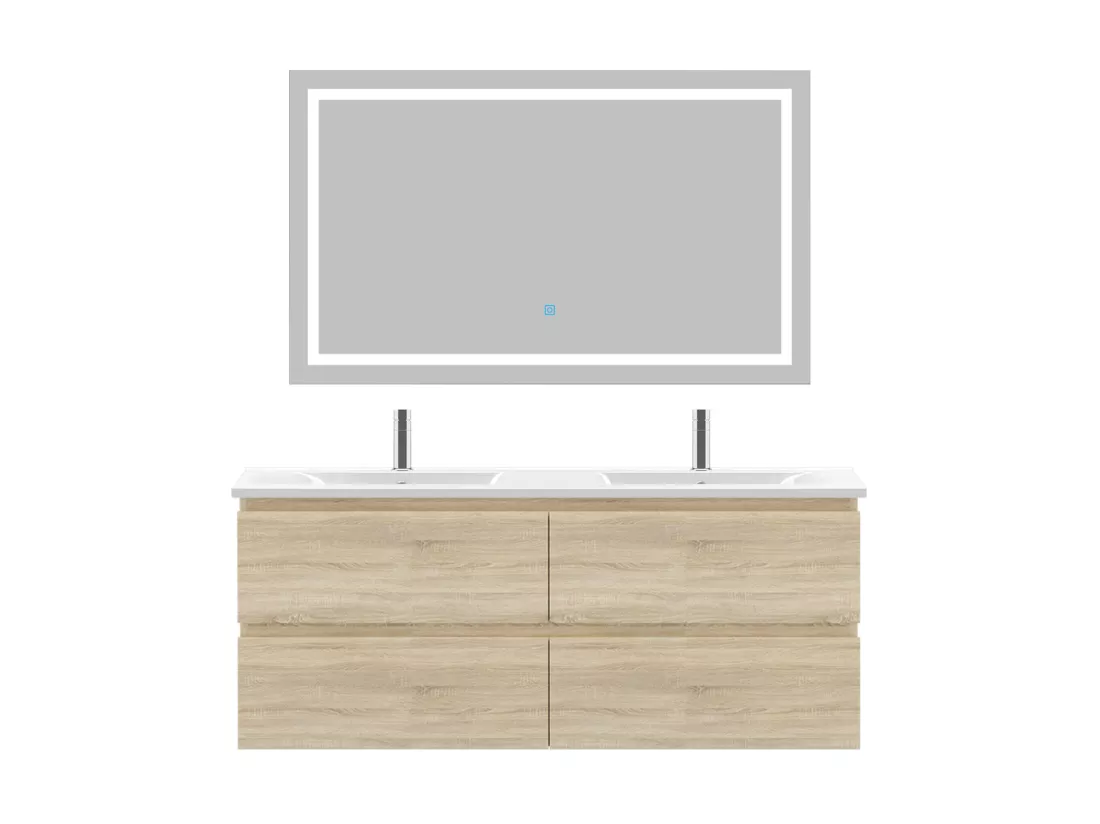 Ensemble muebles salle de bain 120cm double vasque + miroir Chêne Wotan - Aica