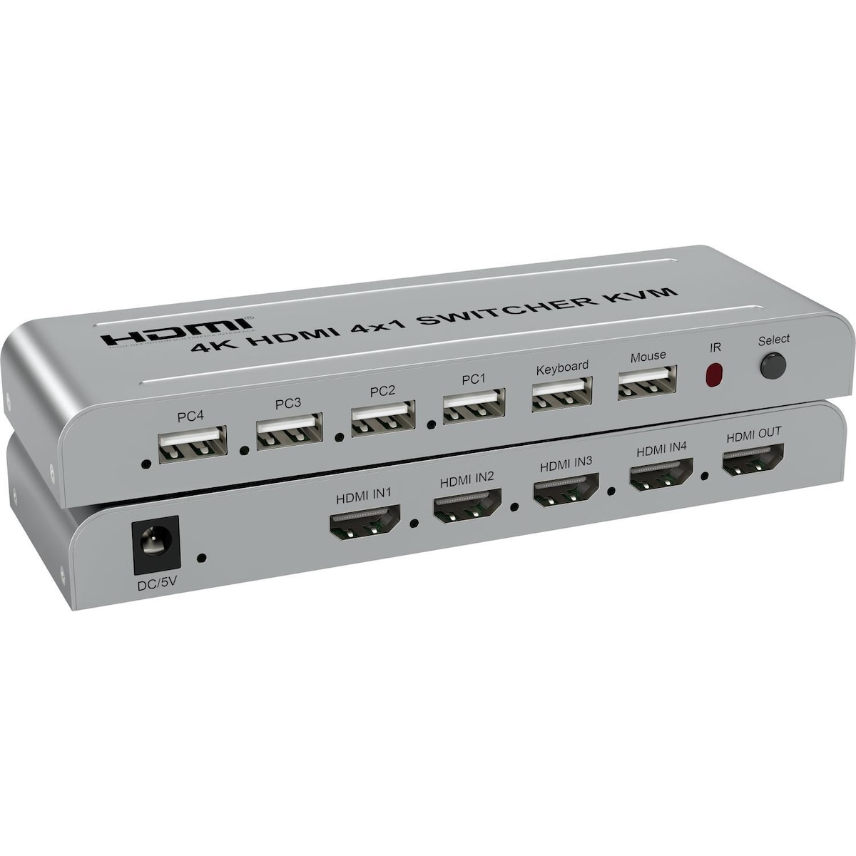NÖRDIC KVM Switch 4 til 1 HDMI 4K 30Hz og 2xUSB HDCP 2.2