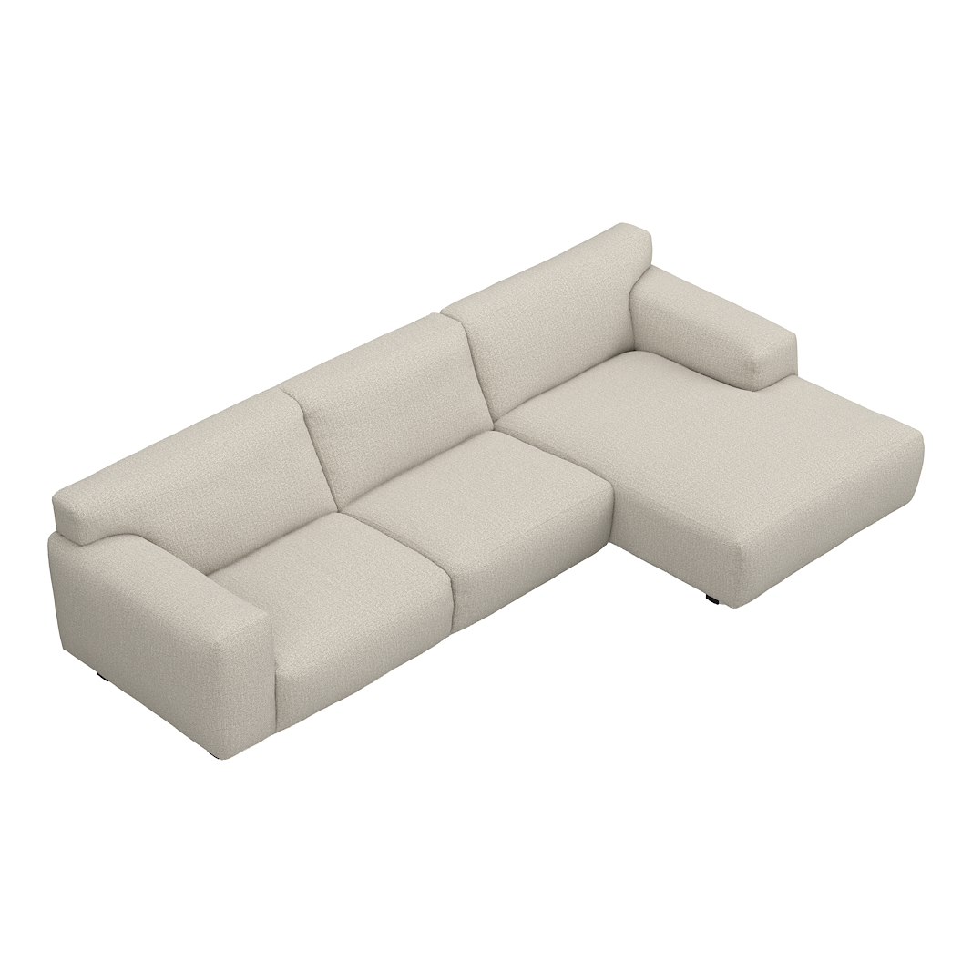 Vesta 2,5-seter med sjeselong høyre I Tekstil Marsel Beige, standardsøm, sort metallben 10 cm, Comfort CM