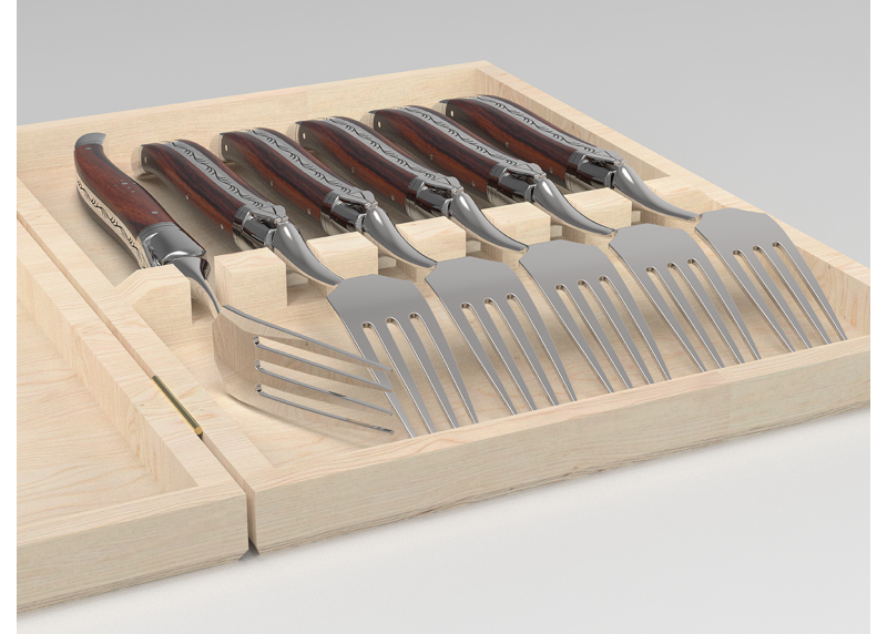 Service de 6 fourchettes Laguiole avec un manche en bois de violette et mitres en acier inoxydable