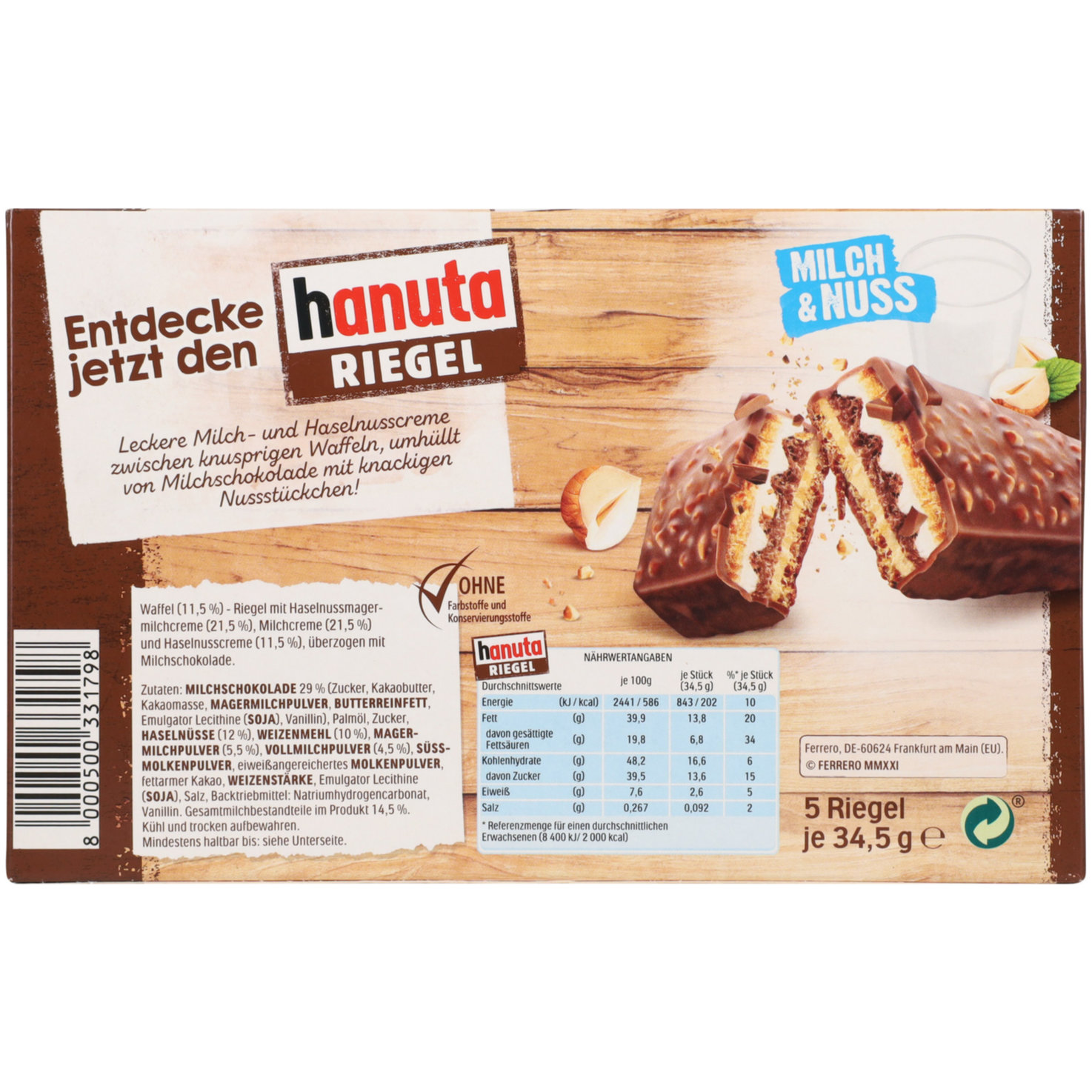Hanuta Riegel 5x34.5g