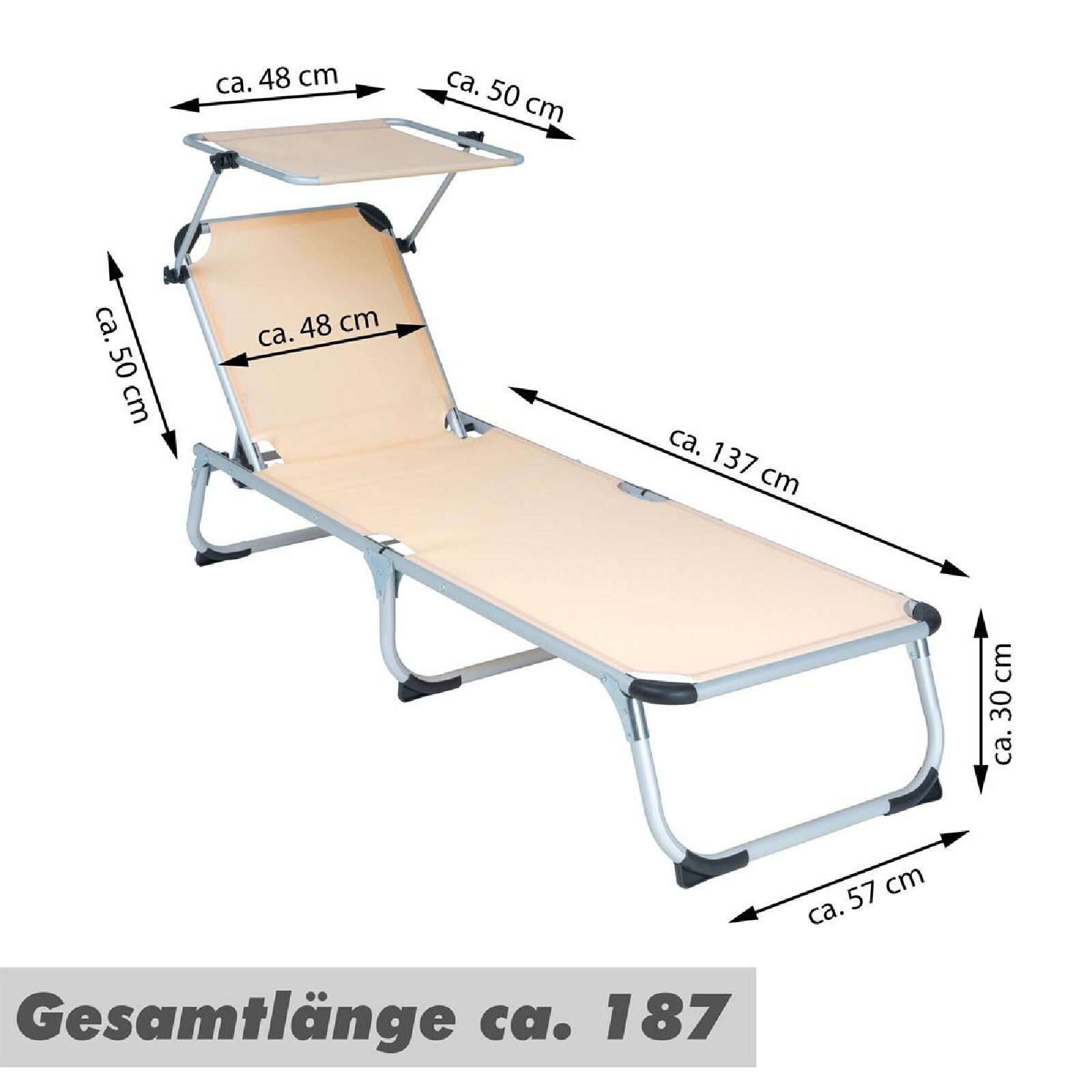 VCM Sonnenliege Sonnendach Beige 187x57x30 cm Alu Campingliege klappbar