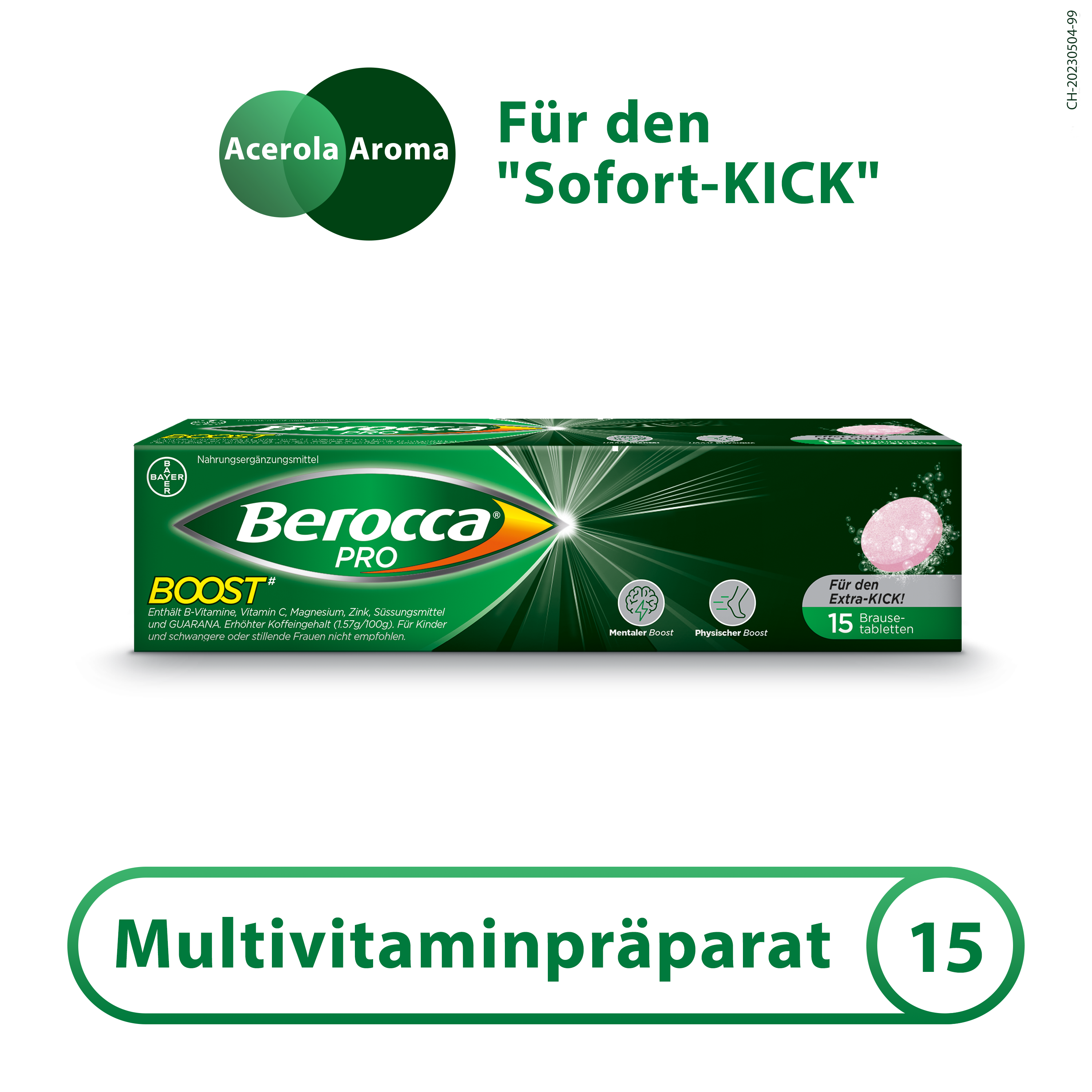 BEROCCA PRO Boost Brausetabletten, für den Sofort-Kick<br>15 Stück, Dose, Brausetablette