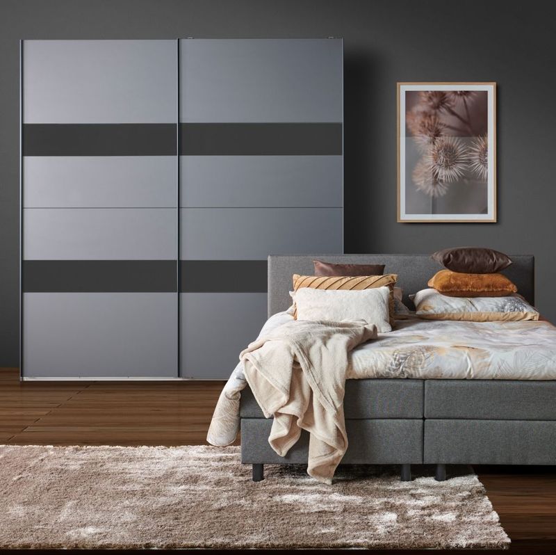 Kledingkast Mierlo - Grijs - 225x236x65 cm - Schuifdeuren - Hang-legkast - Met 4 Legplanken en 2 Roedes