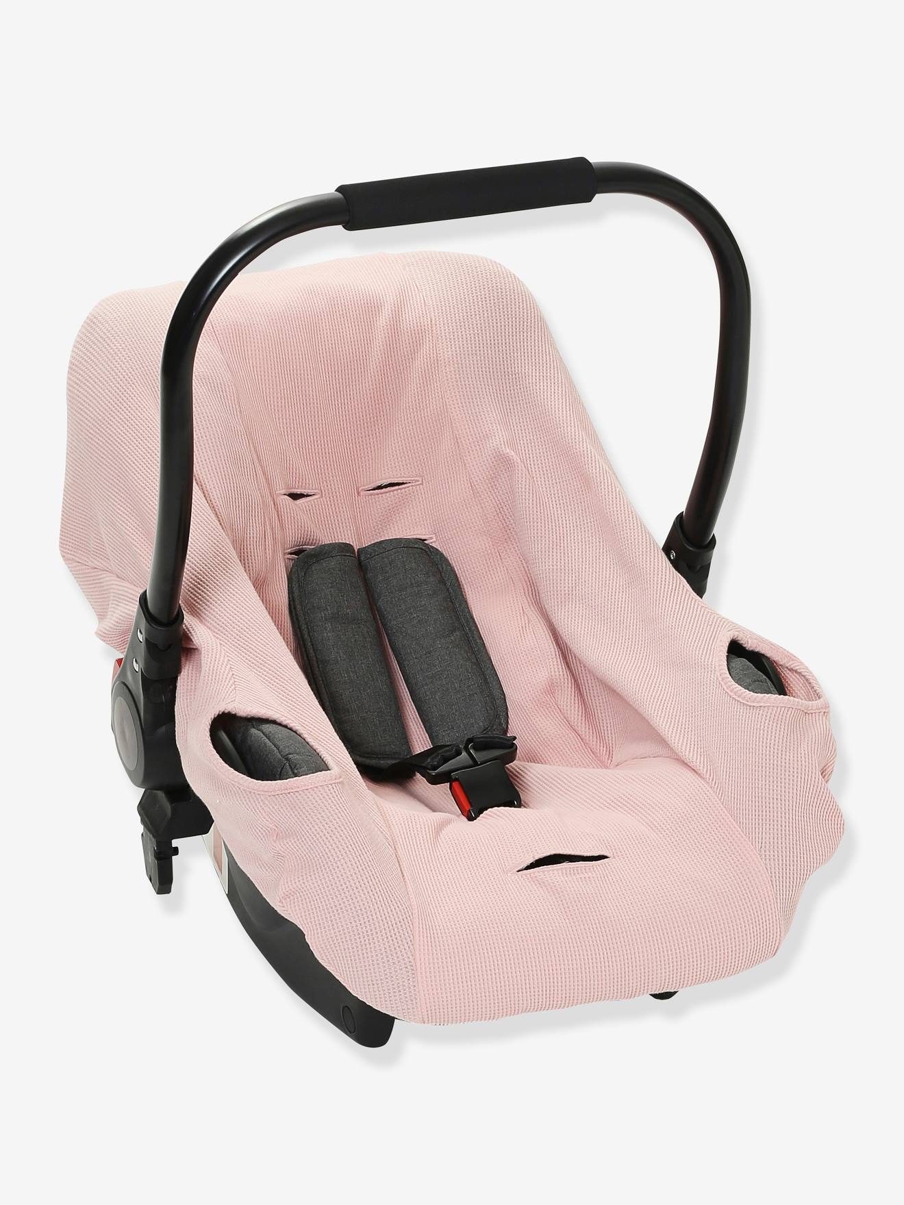 Capa elástica para cadeirinha de carro tipo ovo, tamanho 0+ médio, branca com listras.