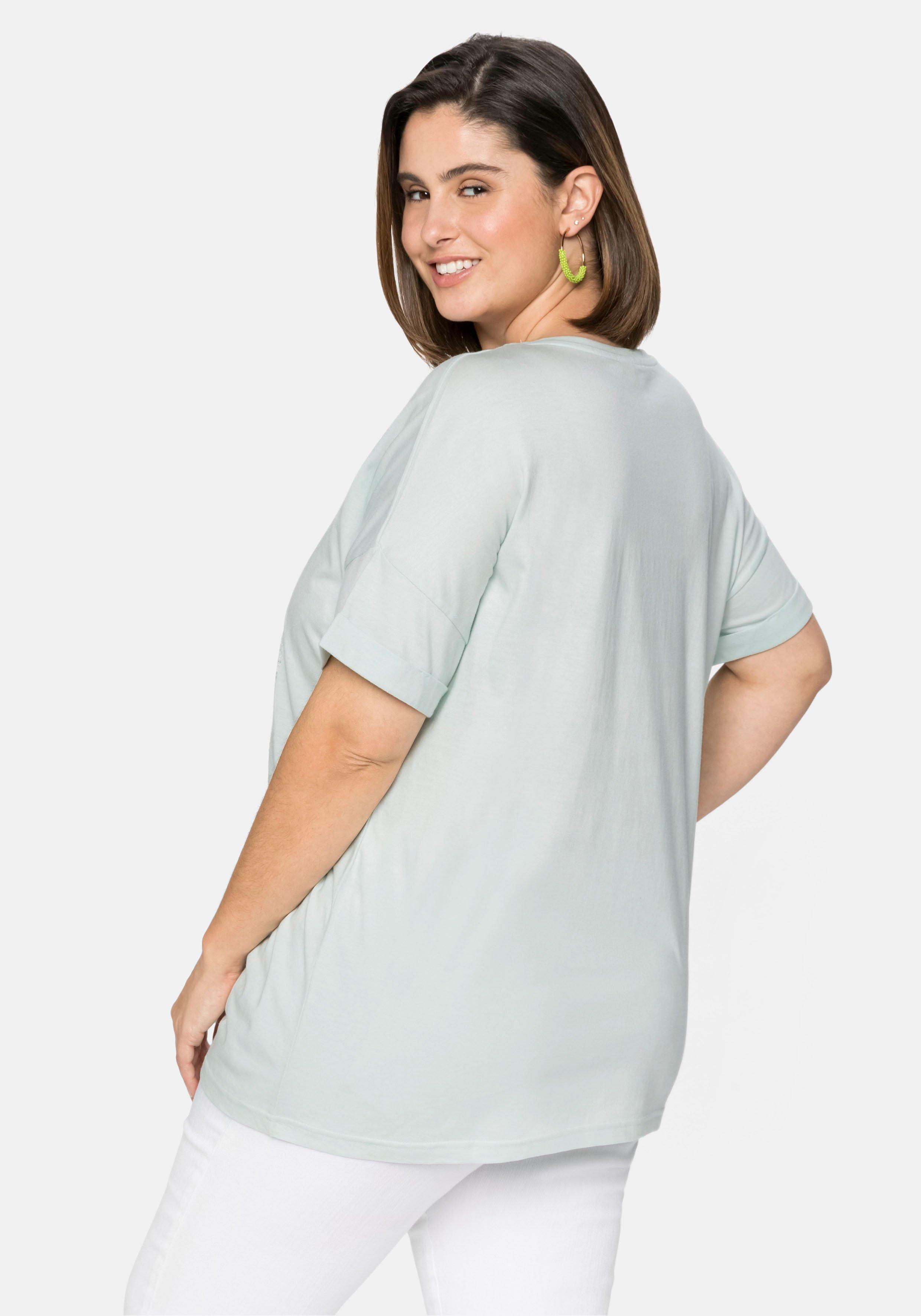 T-Shirt mit Frontdruck und Ärmelaufschlag