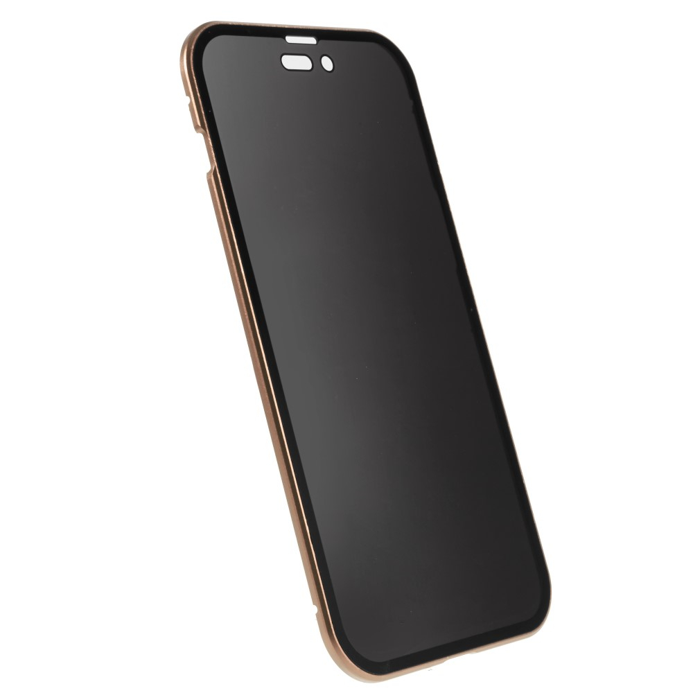 iPhone 14 Pro Magnetische Alu Schutzhülle mit Panzer Glas Backcover   Privacy Glas Displayschutz (Magnet-Technologie) - Gold