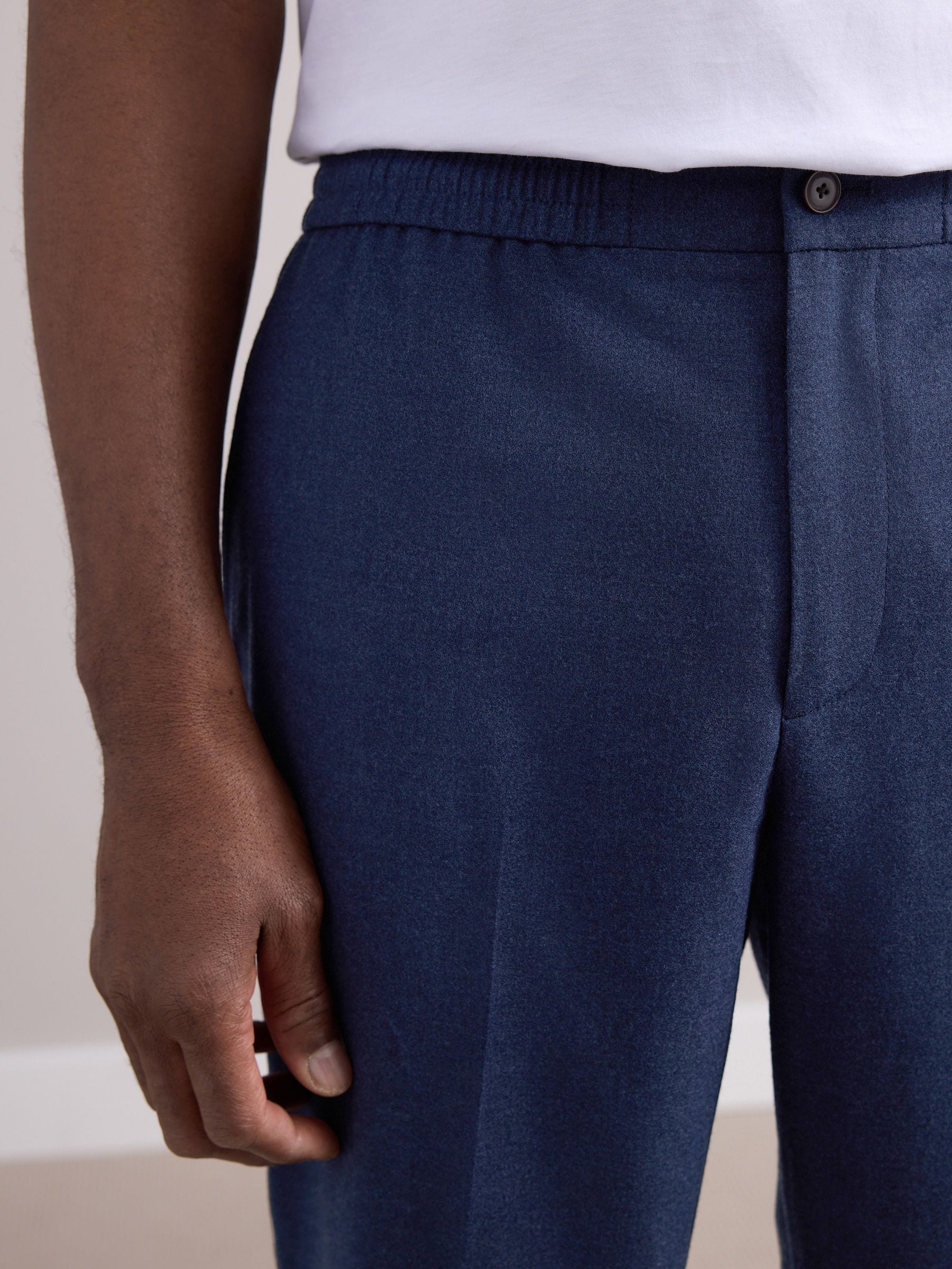 Marineblauw - Elasticated Waist Wool Rich Textured Formal Trousers