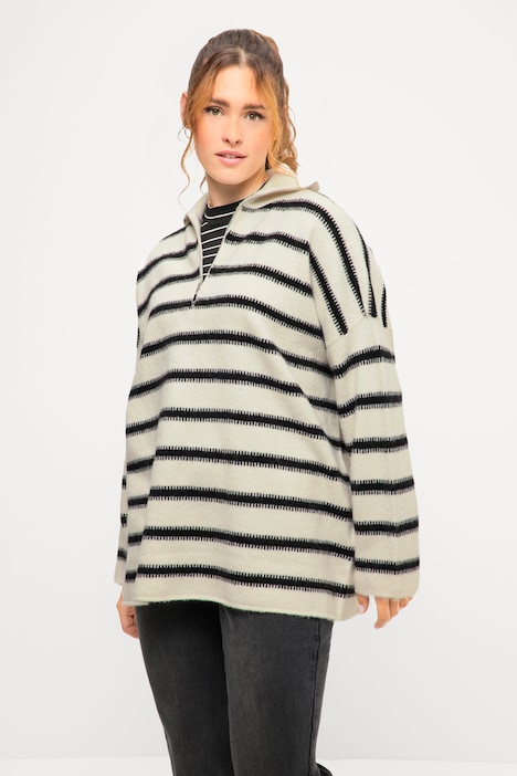 Long-Troyer, Straight Shape, Streifen, Stehkragen mit Zipper, Langarm