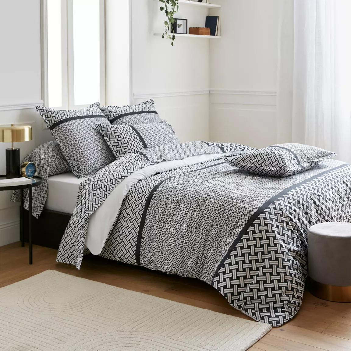 Housse de couette percale de coton (300 x 240 cm) Riviera Grise