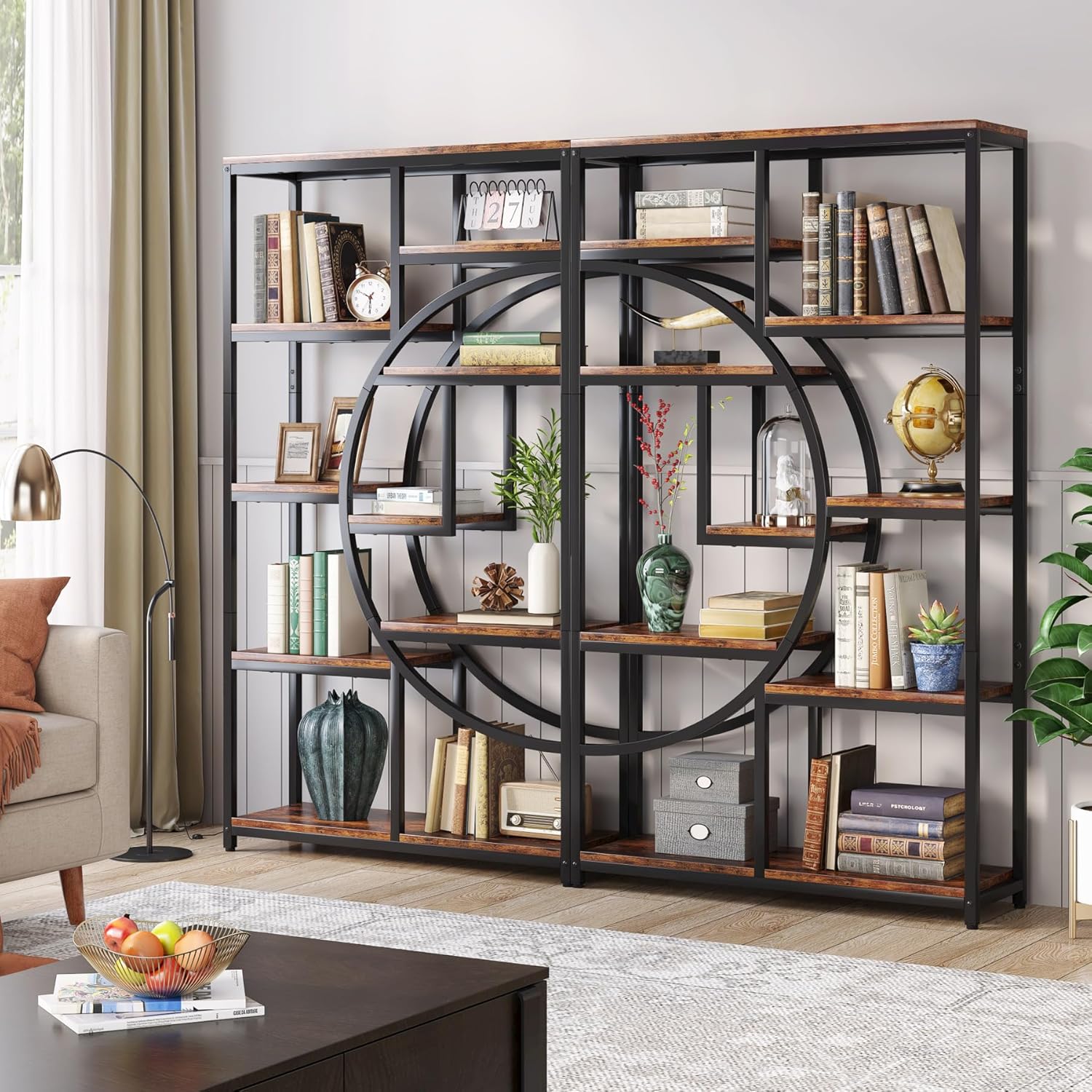 Tribesigns Bücherregal, industrielles 5-stöckiges Etagere-Bücherregal, freistehend, hohe Bücherregale, Display-Regal, Aufbewahrungs-Organizer mit 9 offenen Ablageflächen für Wohnzimmer (2 Stück)