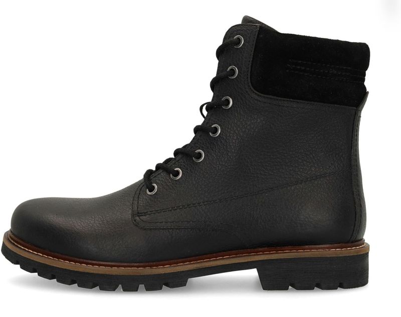 Manfield - Zwarte Leren Veterschoenen - Heren - Enkellaarsjes