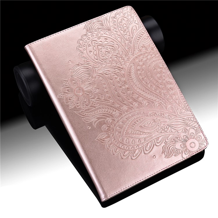Samsung Galaxy Tab S10 FE / Tab S9 FE / Tab S9 Leder Tasche Flip Cover Blumen Mandala Imprint - Roségold