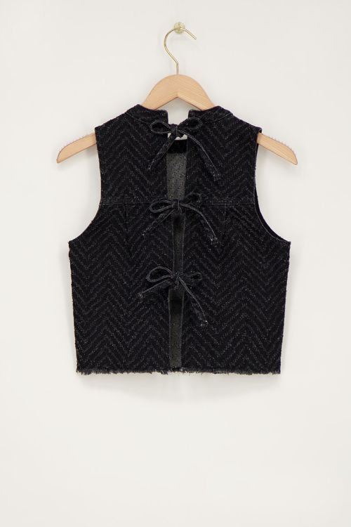 Zwarte jacquard denim top met strikjes