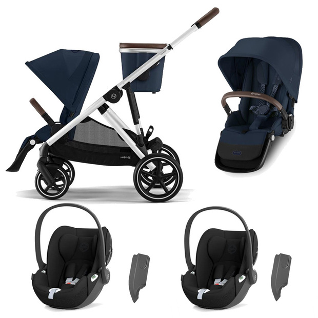 Poussette jumeaux Gazelle S Silver Ocean Blue + 2 Cloud T I-Size Sepia Black - CYBEX
