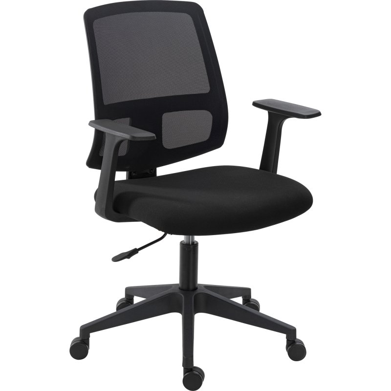 Chaise de bureau Douglas tissu et maille noir - dossier bas accoudoirs - mécanisme Haut/bas - pieds noir