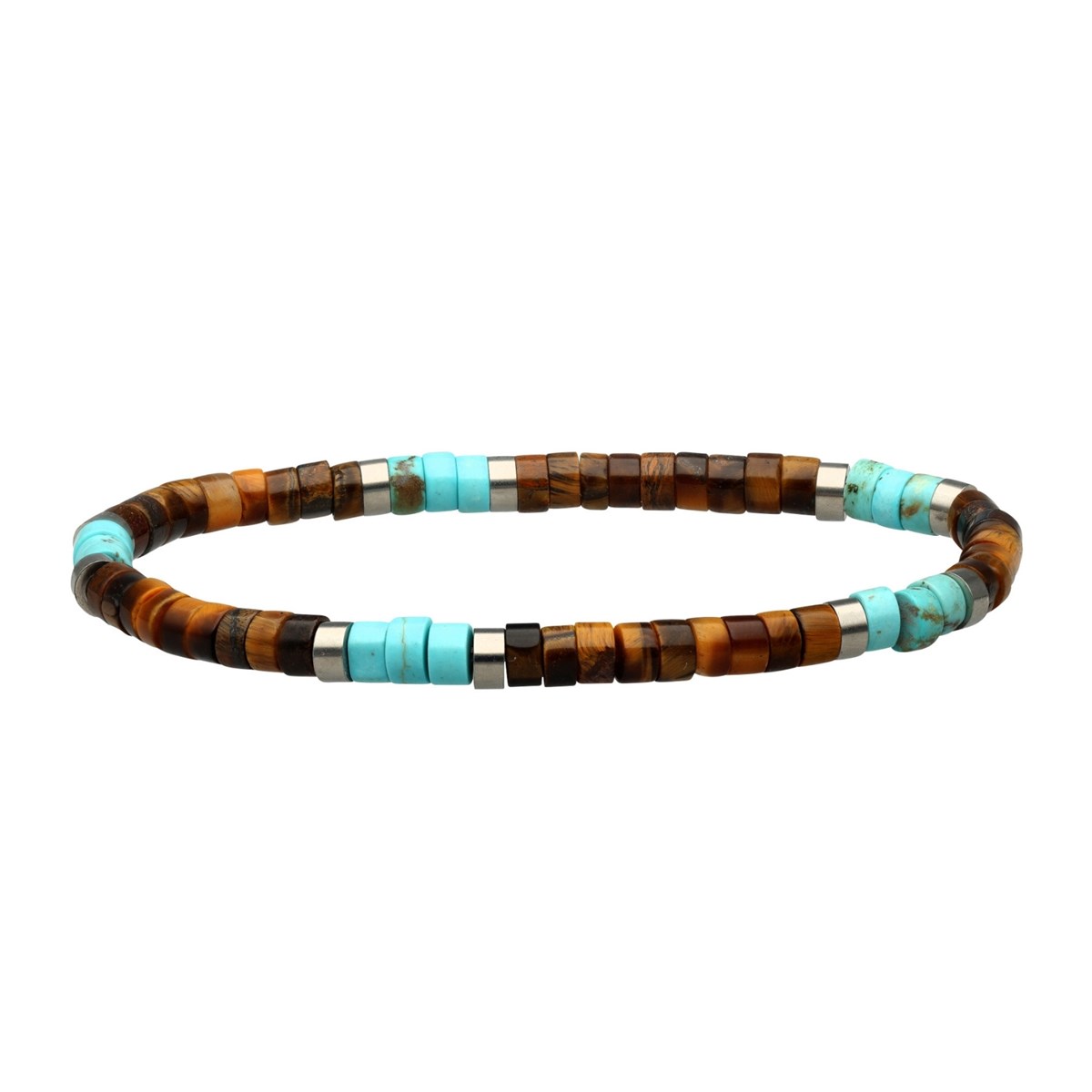 Bracelet Perles Heishi 4 Mm Pierres Naturelles oeil De Tigre Et Turquoise-Small-16cm