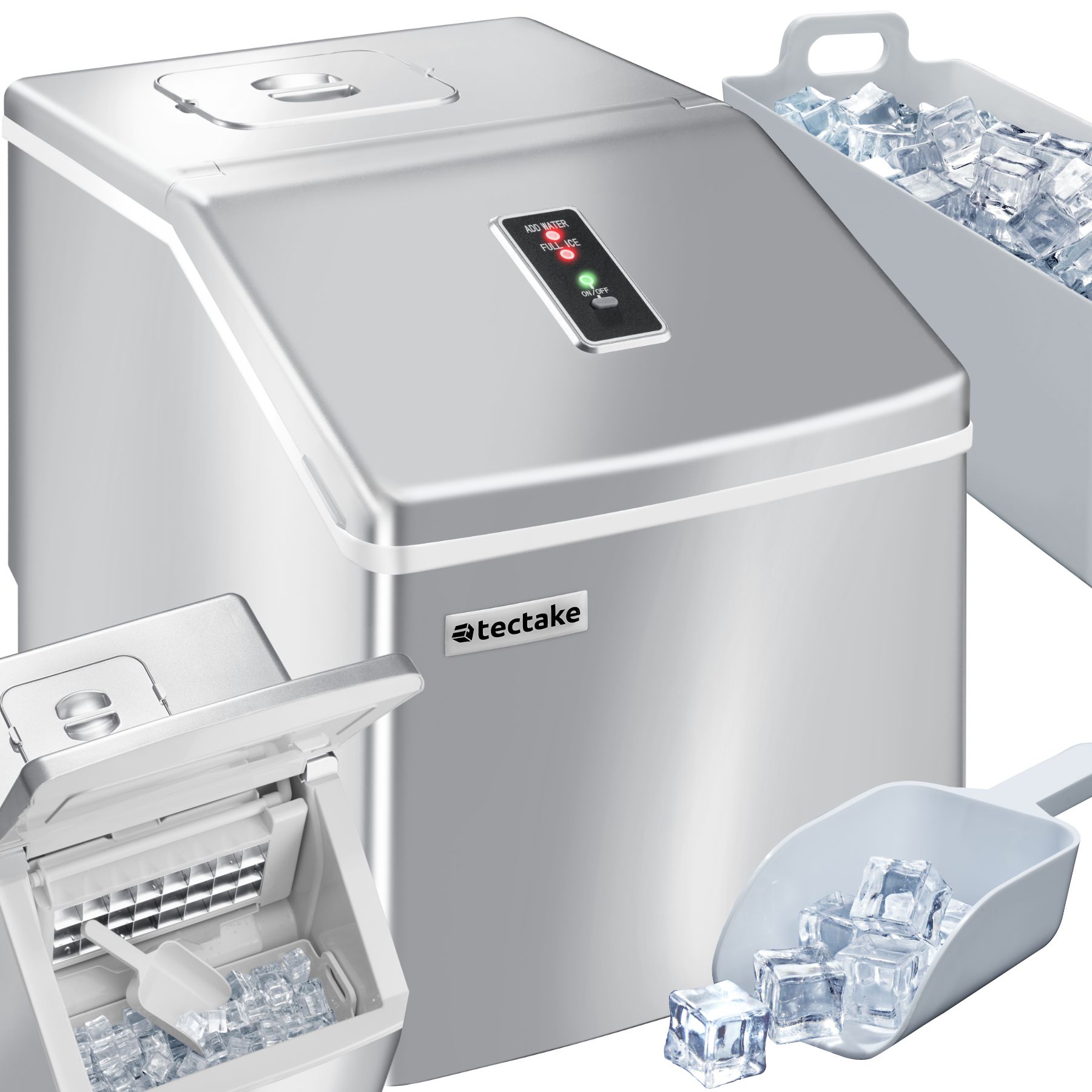 tectake® Eiswürfelmaschine, für klare Eiswürfel, 2,2 l Wassertank, 13 kg in 24 h, inklusive Eiskorb und Eisschaufel