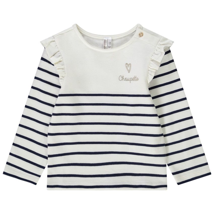 T-shirt manches longues esprit marinière pour bébé fille - Ecru
