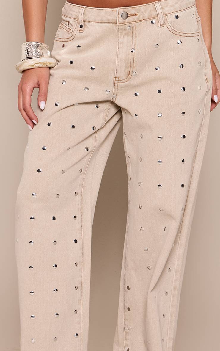 Gris Pierre Jean Denim Large À Détails Cloutés Petite